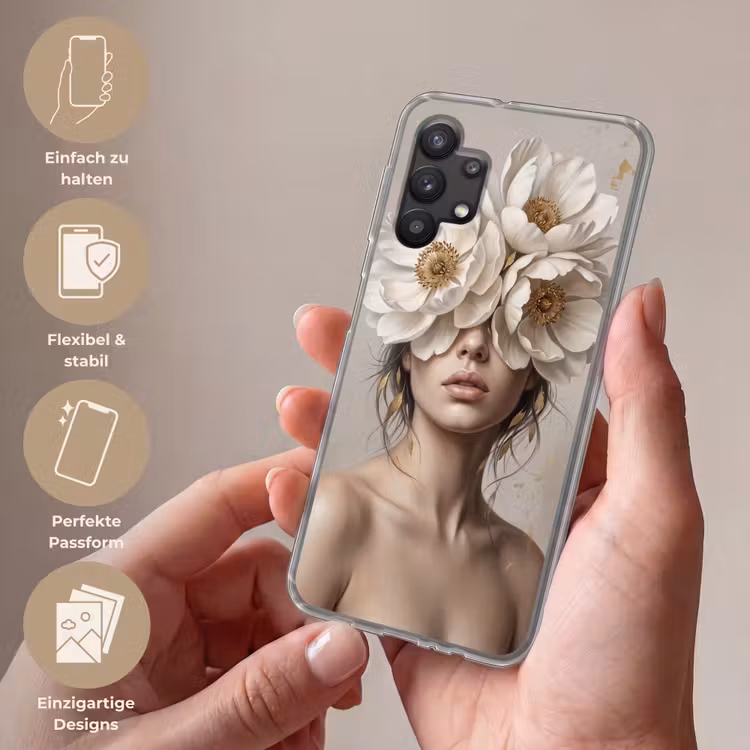 Vrouw - Pioenroos - Wit Telefoonhoesje Samsung Galaxy A32 5G klein -sfeer3_DE