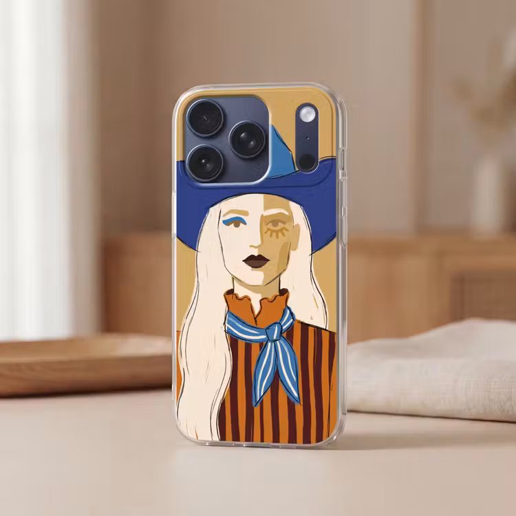 Vrouw - Portret - Abstract - Kleurrijk - Modern Telefoonhoesje iPhone 17 Pro klein -sfeer2