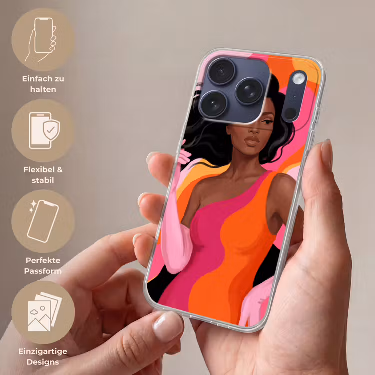 Vrouw - Portret - Kleurrijk - Modern - Kunst Telefoonhoesje iPhone 17 Pro klein -sfeer3_DE