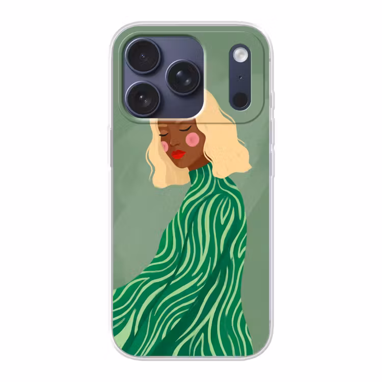 Vrouw - Portret - Illustratie - Modern - Groen Telefoonhoesje iPhone 17 Pro klein -3d