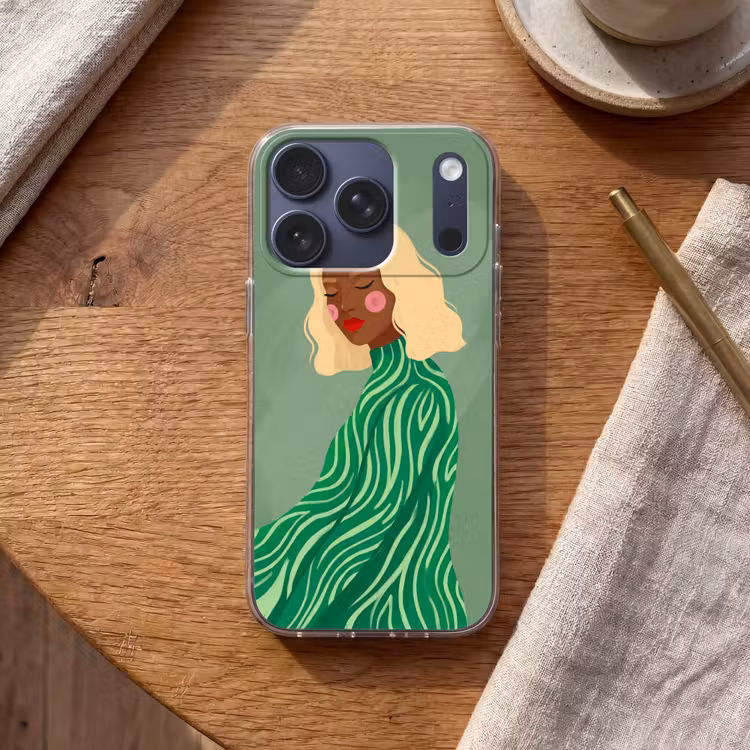 Vrouw - Portret - Illustratie - Modern - Groen Telefoonhoesje iPhone 17 Pro klein -sfeer1
