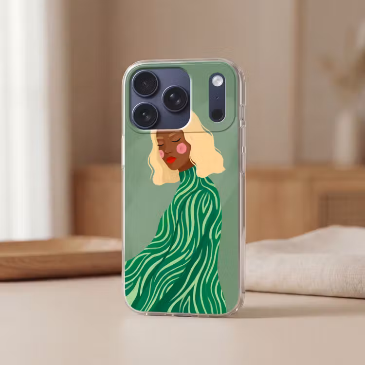 Vrouw - Portret - Illustratie - Modern - Groen Telefoonhoesje iPhone 17 Pro klein -sfeer2