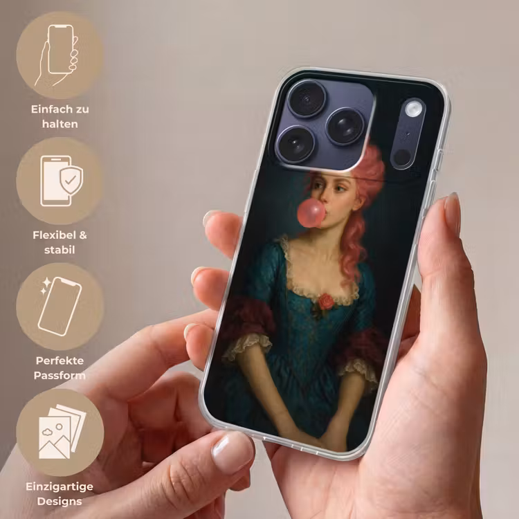 Vrouw - Portret - Kauwgombel Telefoonhoesje iPhone 17 Pro klein -sfeer3_DE