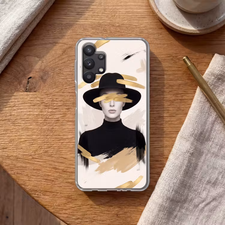 Vrouw - Portret - Modern - Goud - Kunst Telefoonhoesje Samsung Galaxy A32 5G klein -sfeer1