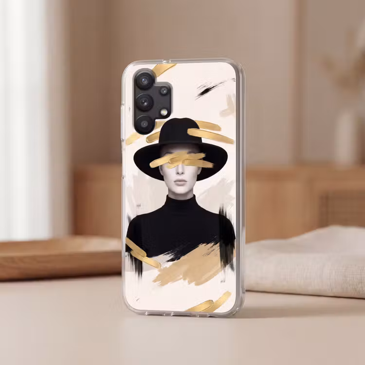 Vrouw - Portret - Modern - Goud - Kunst Telefoonhoesje Samsung Galaxy A32 5G klein -sfeer2