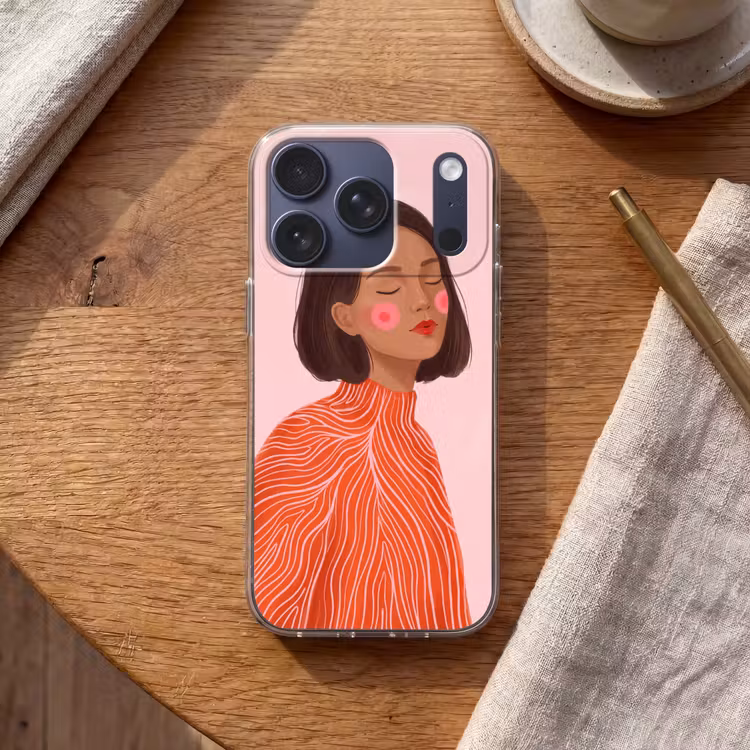 Vrouw - Portret - Modern - Kunst - Roze Telefoonhoesje iPhone 17 Pro klein -sfeer1