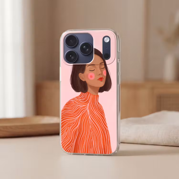 Vrouw - Portret - Modern - Kunst - Roze Telefoonhoesje iPhone 17 Pro klein -sfeer2