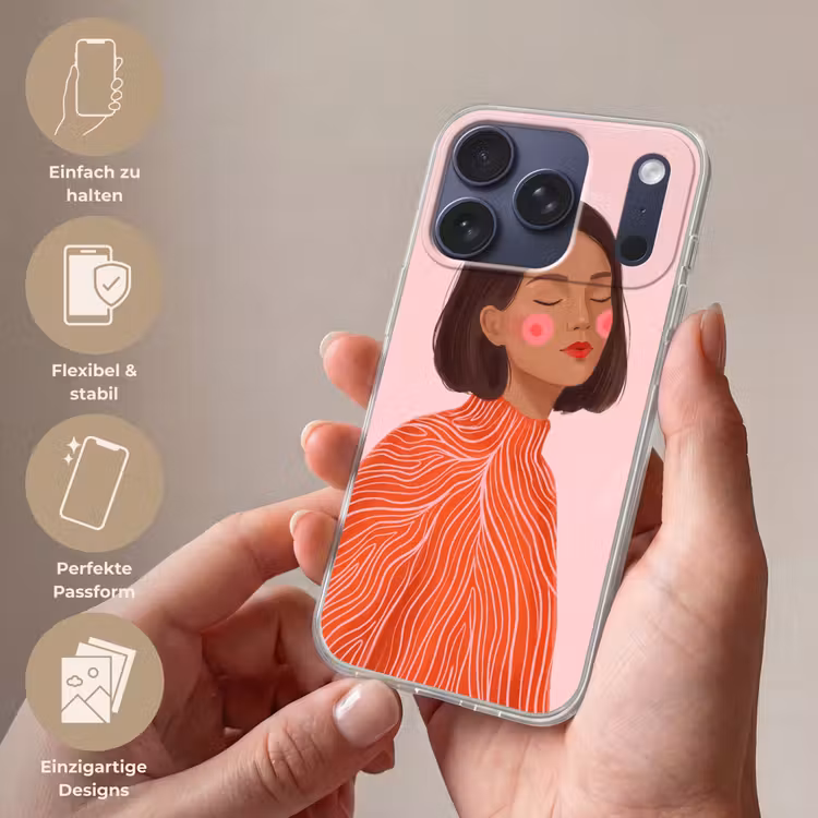 Vrouw - Portret - Modern - Kunst - Roze Telefoonhoesje iPhone 17 Pro klein -sfeer3_DE