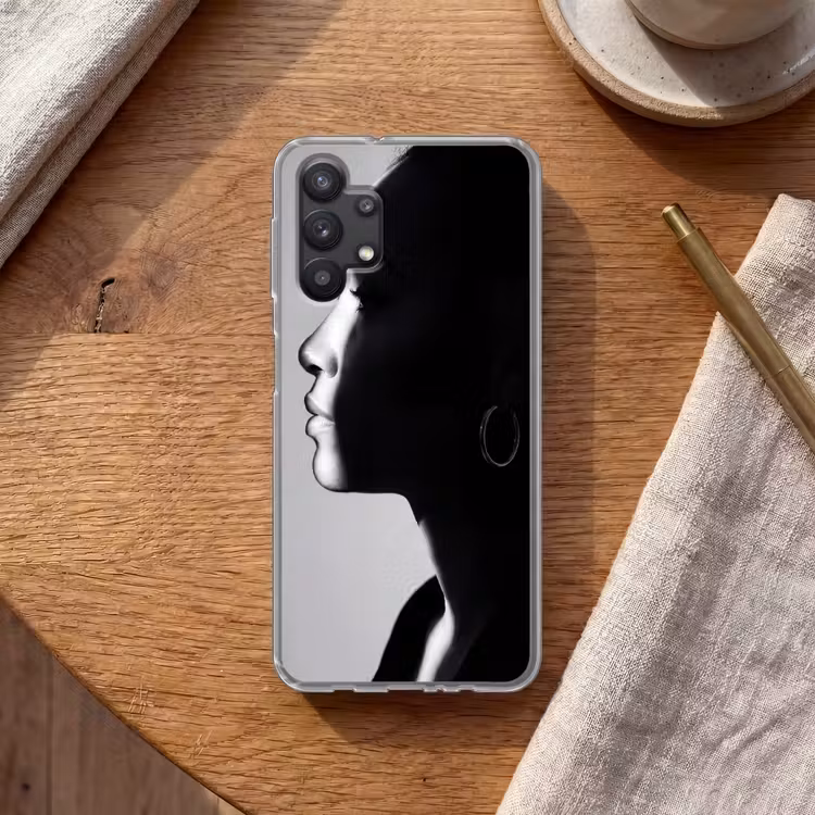 Vrouw - Profiel - Mensen - Zwart-wit Telefoonhoesje Samsung Galaxy A32 5G klein -sfeer1