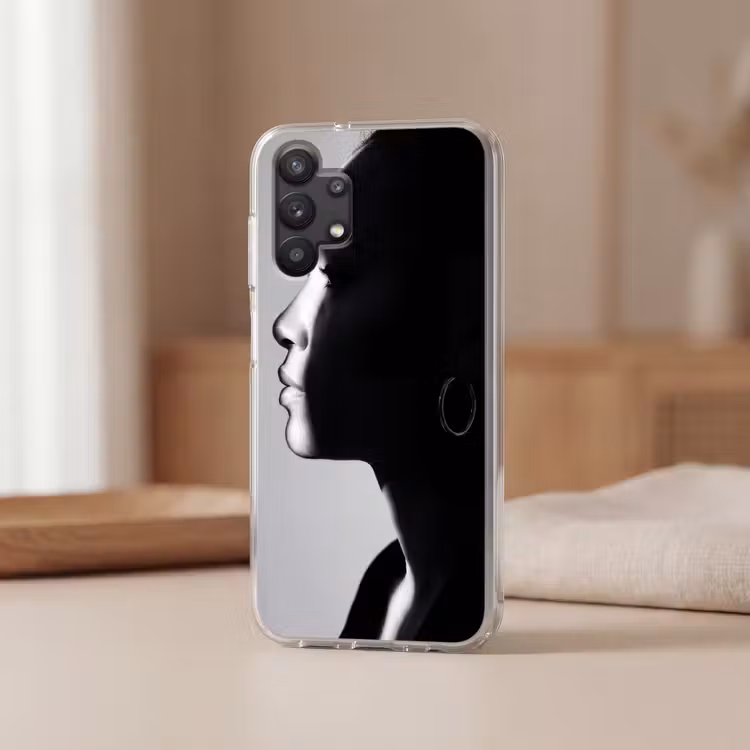 Vrouw - Profiel - Mensen - Zwart-wit Telefoonhoesje Samsung Galaxy A32 5G klein -sfeer2
