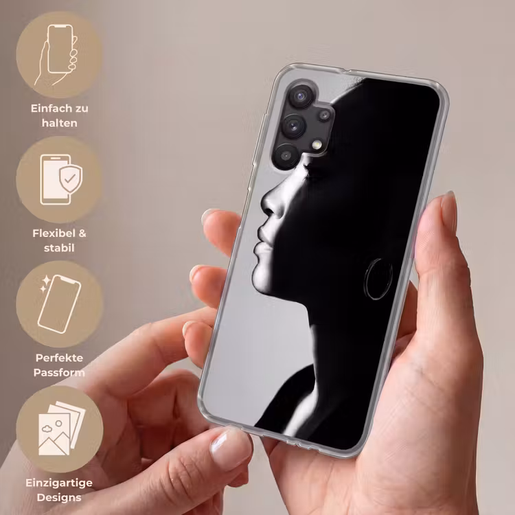 Vrouw - Profiel - Mensen - Zwart-wit Telefoonhoesje Samsung Galaxy A32 5G klein -sfeer3_DE