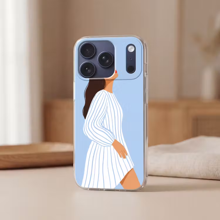 Vrouw - Profiel - Rust - Modern - Illustratie Telefoonhoesje iPhone 17 Pro klein -sfeer2