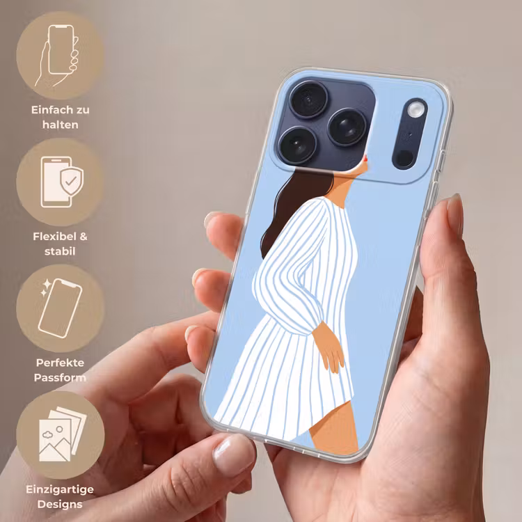 Vrouw - Profiel - Rust - Modern - Illustratie Telefoonhoesje iPhone 17 Pro klein -sfeer3_DE