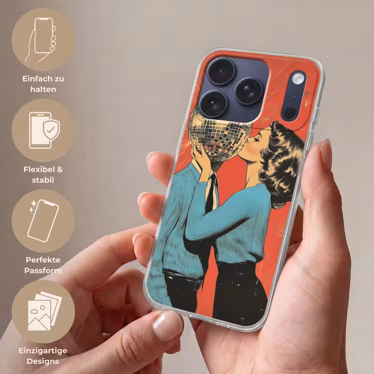 Vrouw - Retro - Discobal - Kus Telefoonhoesje iPhone 17 Pro klein -sfeer3_DE