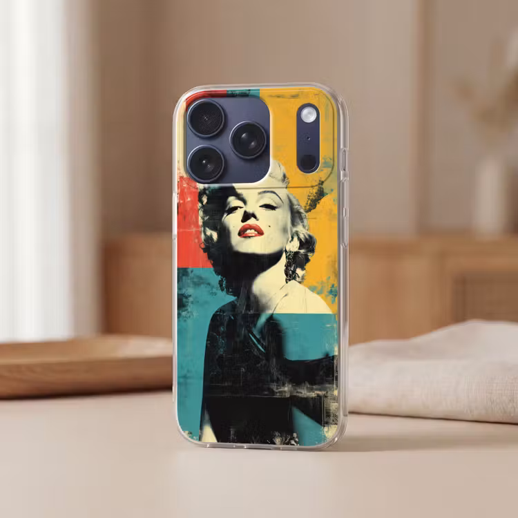 Vrouw - Rode lippen - Abstracte kleurvlakken - Popartuistraling Telefoonhoesje iPhone 17 Pro klein -sfeer2