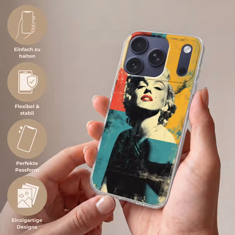 Vrouw - Rode lippen - Abstracte kleurvlakken - Popartuistraling Telefoonhoesje iPhone 17 Pro klein -sfeer3_DE