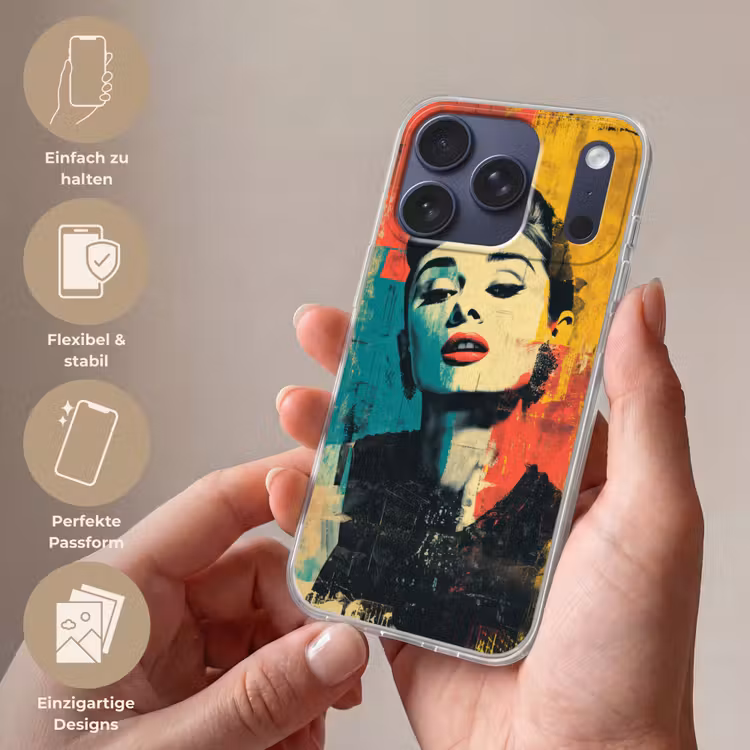 Vrouw - Rode lippen - Expressief - Grafisch Telefoonhoesje iPhone 17 Pro klein -sfeer3_DE