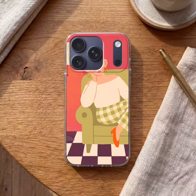 Vrouw - Rust - Interieur - Modern - Kunst Telefoonhoesje iPhone 17 Pro klein -sfeer1