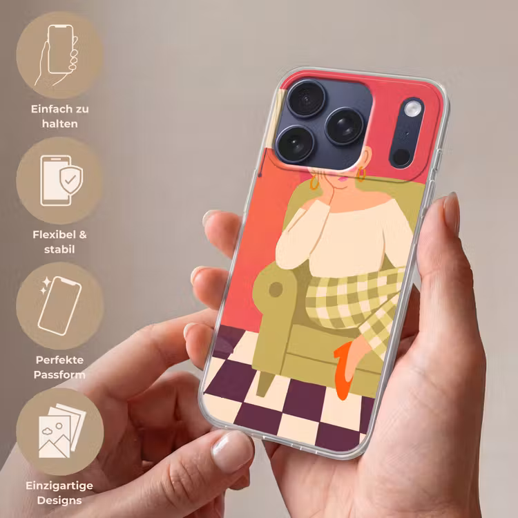 Vrouw - Rust - Interieur - Modern - Kunst Telefoonhoesje iPhone 17 Pro klein -sfeer3_DE