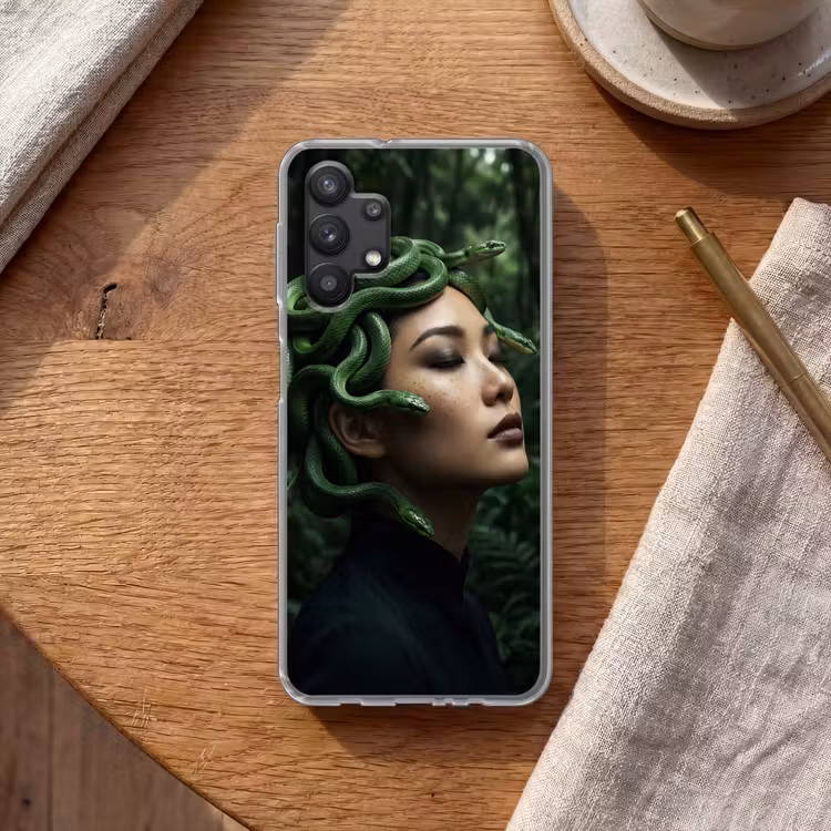Vrouw - Slang - Natuur - Mystiek - Groen Telefoonhoesje Samsung Galaxy A32 5G klein -sfeer1