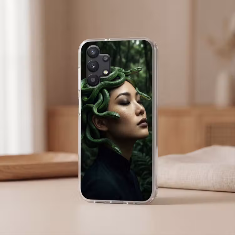 Vrouw - Slang - Natuur - Mystiek - Groen Telefoonhoesje Samsung Galaxy A32 5G klein -sfeer2