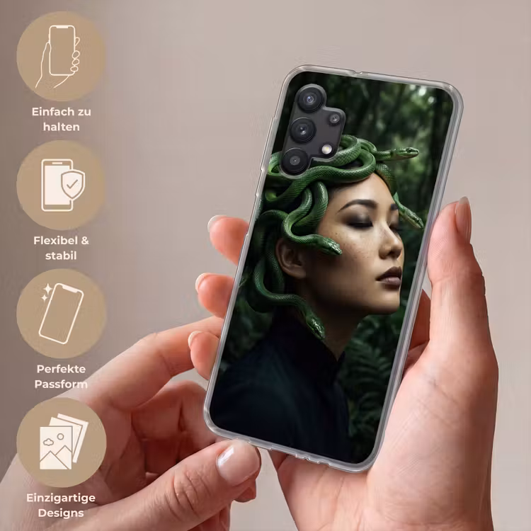 Vrouw - Slang - Natuur - Mystiek - Groen Telefoonhoesje Samsung Galaxy A32 5G klein -sfeer3_DE