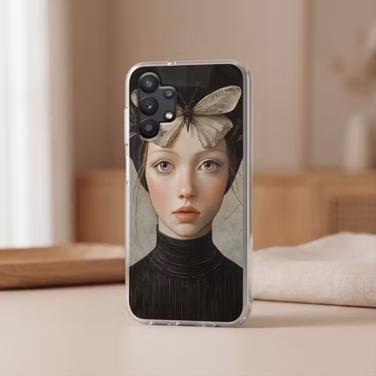 Woman - Butterfly - Art - Classic - Muted Telefoonhoesje Samsung Galaxy A32 5G klein -sfeer2