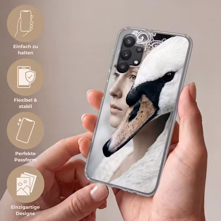 Vrouw - Zwaan - Wit Telefoonhoesje Samsung Galaxy A32 5G klein -sfeer3_DE