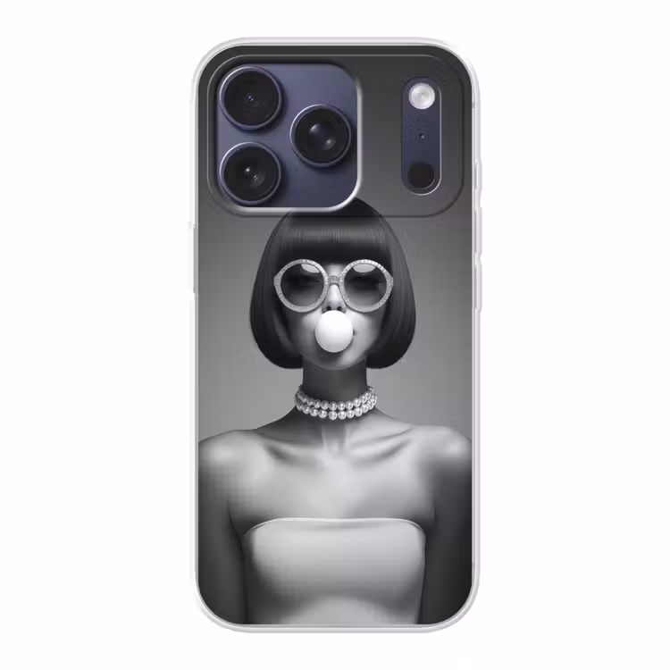 Vrouw - Zwart Wit - Ketting - Zonnebril Telefoonhoesje iPhone 17 Pro klein -3d