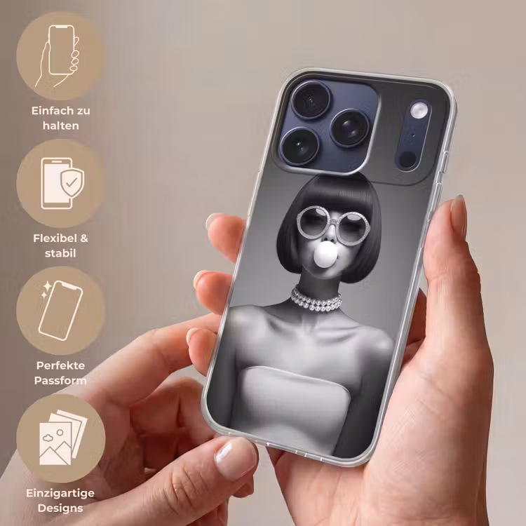 Vrouw - Zwart Wit - Ketting - Zonnebril Telefoonhoesje iPhone 17 Pro klein -sfeer3_DE