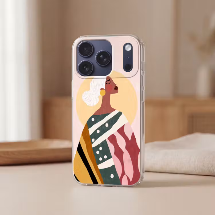 Vrouw - Zon - Kleurrijk Telefoonhoesje iPhone 17 Pro klein -sfeer2