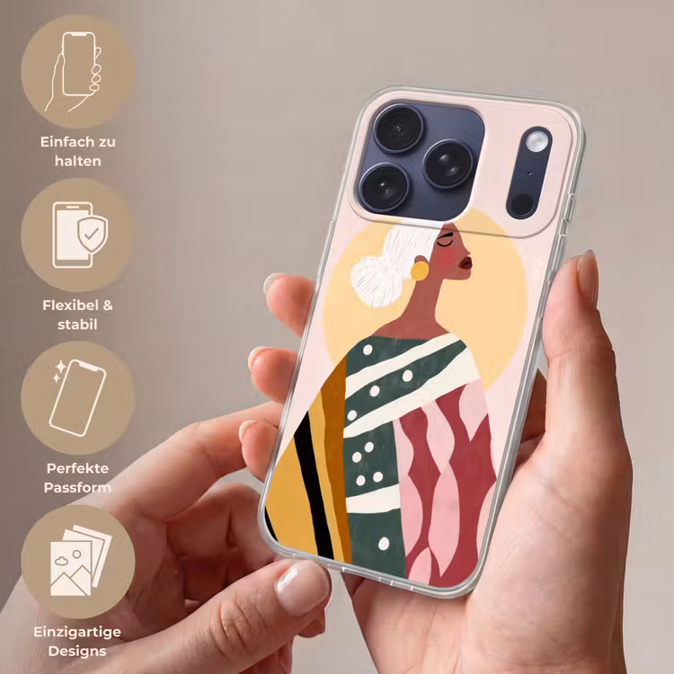 Vrouw - Zon - Kleurrijk Telefoonhoesje iPhone 17 Pro klein -sfeer3_DE