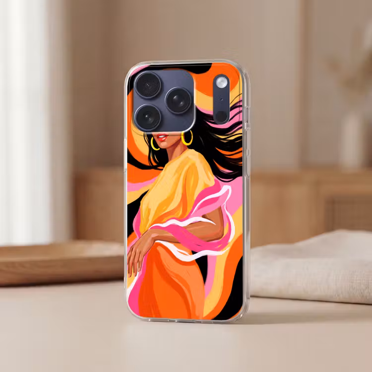 Vrouw - Zonnebril - Abstract - Kleurrijk Telefoonhoesje iPhone 17 Pro klein -sfeer2