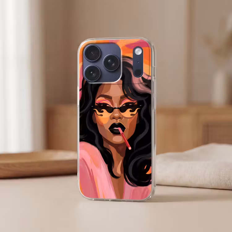 Vrouw - Zonnebril - Modern - Portret - Oranje Telefoonhoesje iPhone 17 Pro klein -sfeer2