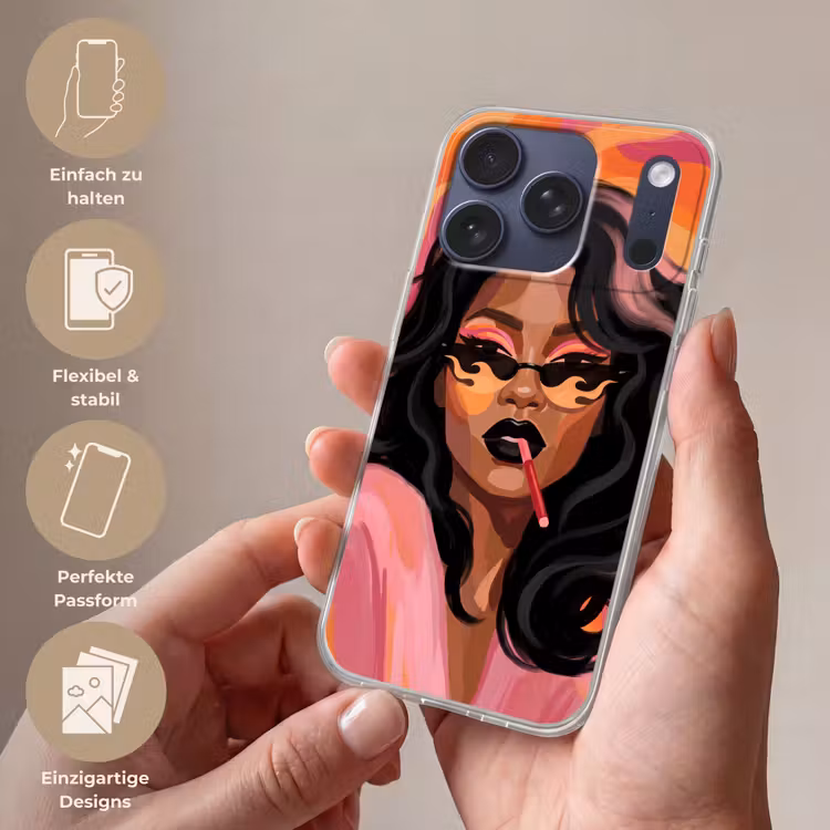 Vrouw - Zonnebril - Modern - Portret - Oranje Telefoonhoesje iPhone 17 Pro klein -sfeer3_DE