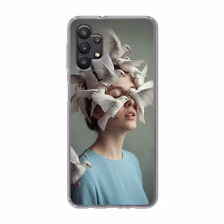 Vrouw - Vogels - Abstract - Modern - Wit Telefoonhoesje Samsung Galaxy A32 5G klein -3d