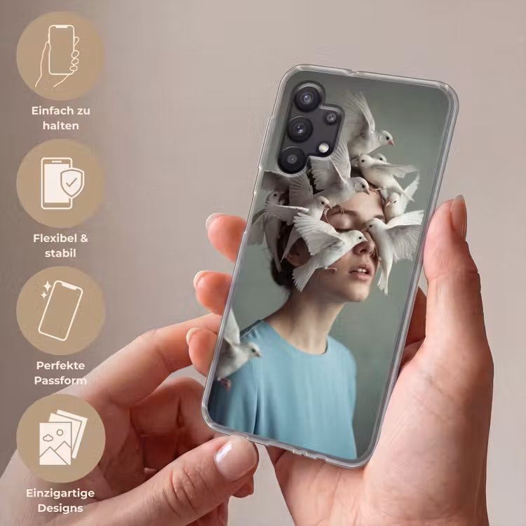 Vrouw - Vogels - Abstract - Modern - Wit Telefoonhoesje Samsung Galaxy A32 5G klein -sfeer3_DE