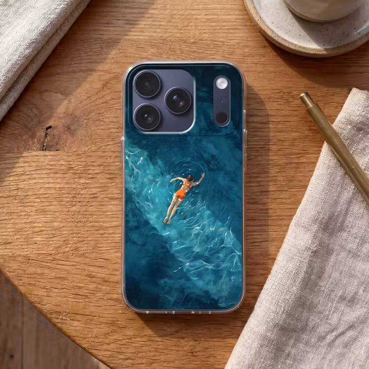 Vrouw - Water - Bikini - Oranje Telefoonhoesje iPhone 17 Pro klein -sfeer1