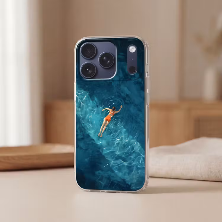 Vrouw - Water - Bikini - Oranje Telefoonhoesje iPhone 17 Pro klein -sfeer2