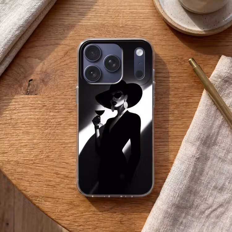 Vrouw - Wijn - Chic Telefoonhoesje iPhone 17 Pro klein -sfeer1