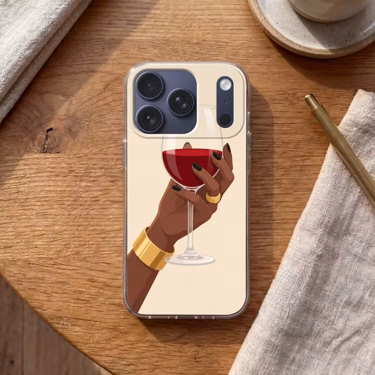 Vrouw - Wijn - Glas - Illustratie - Rood Telefoonhoesje iPhone 17 Pro klein -sfeer1