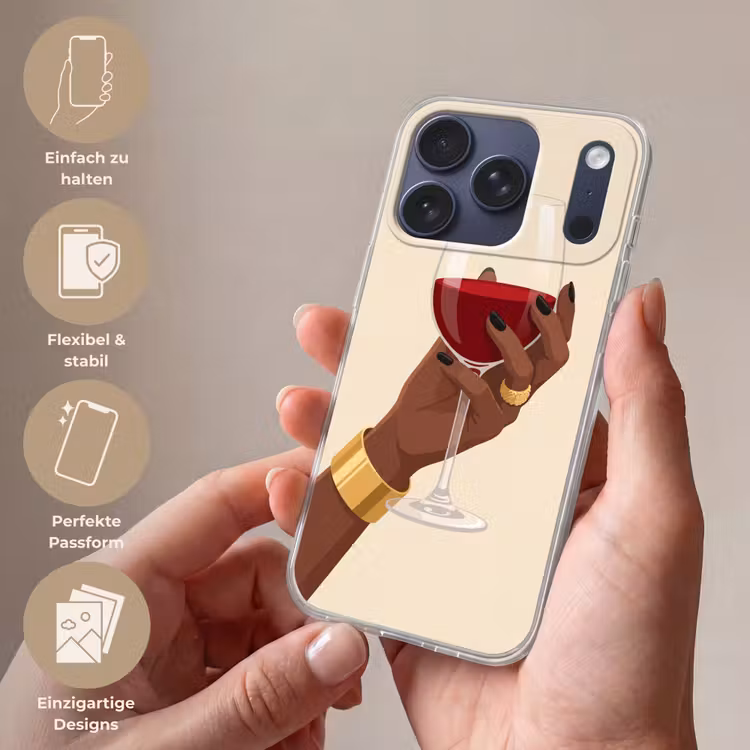 Vrouw - Wijn - Glas - Illustratie - Rood Telefoonhoesje iPhone 17 Pro klein -sfeer3_DE