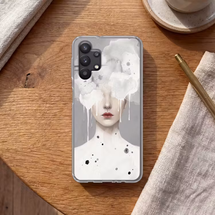 Vrouw - Wolk - Grijs Telefoonhoesje Samsung Galaxy A32 5G klein -sfeer1