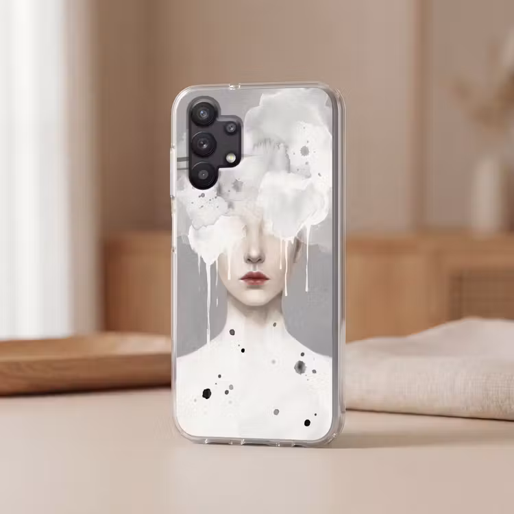 Vrouw - Wolk - Grijs Telefoonhoesje Samsung Galaxy A32 5G klein -sfeer2