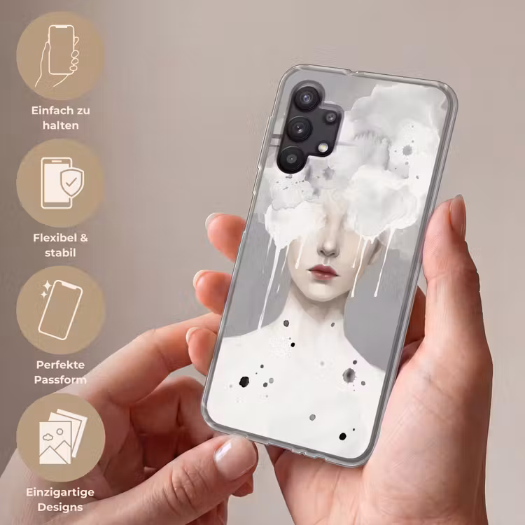 Vrouw - Wolk - Grijs Telefoonhoesje Samsung Galaxy A32 5G klein -sfeer3_DE