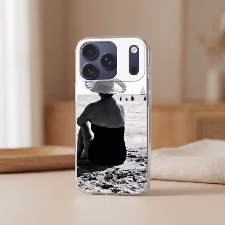 Vrouwen - Zonnehoed - Strand - Zwart - Wit Telefoonhoesje iPhone 17 Pro klein -sfeer2