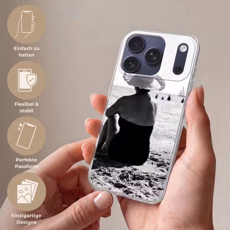 Vrouwen - Zonnehoed - Strand - Zwart - Wit Telefoonhoesje iPhone 17 Pro klein -sfeer3_DE