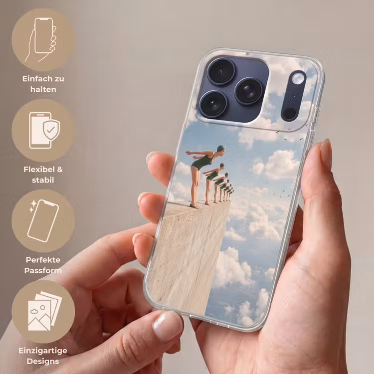 Handyhülle - Frauen – Tauchhaltung – Wolken - Vrouwen - Duikhouding - Wolken Telefoonhoesje iPhone 17 Pro klein