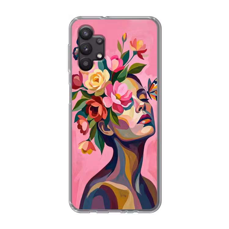 Vrouwengezicht - Vlinders - Kleurrijk Telefoonhoesje Samsung Galaxy A32 5G klein -3d