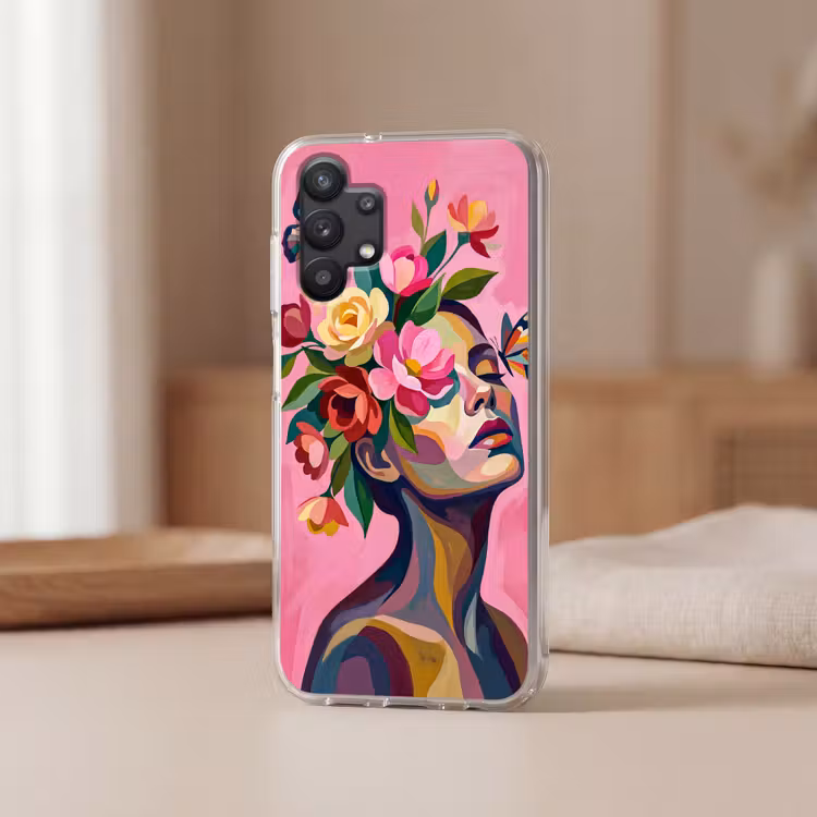 Vrouwengezicht - Vlinders - Kleurrijk Telefoonhoesje Samsung Galaxy A32 5G klein -sfeer2